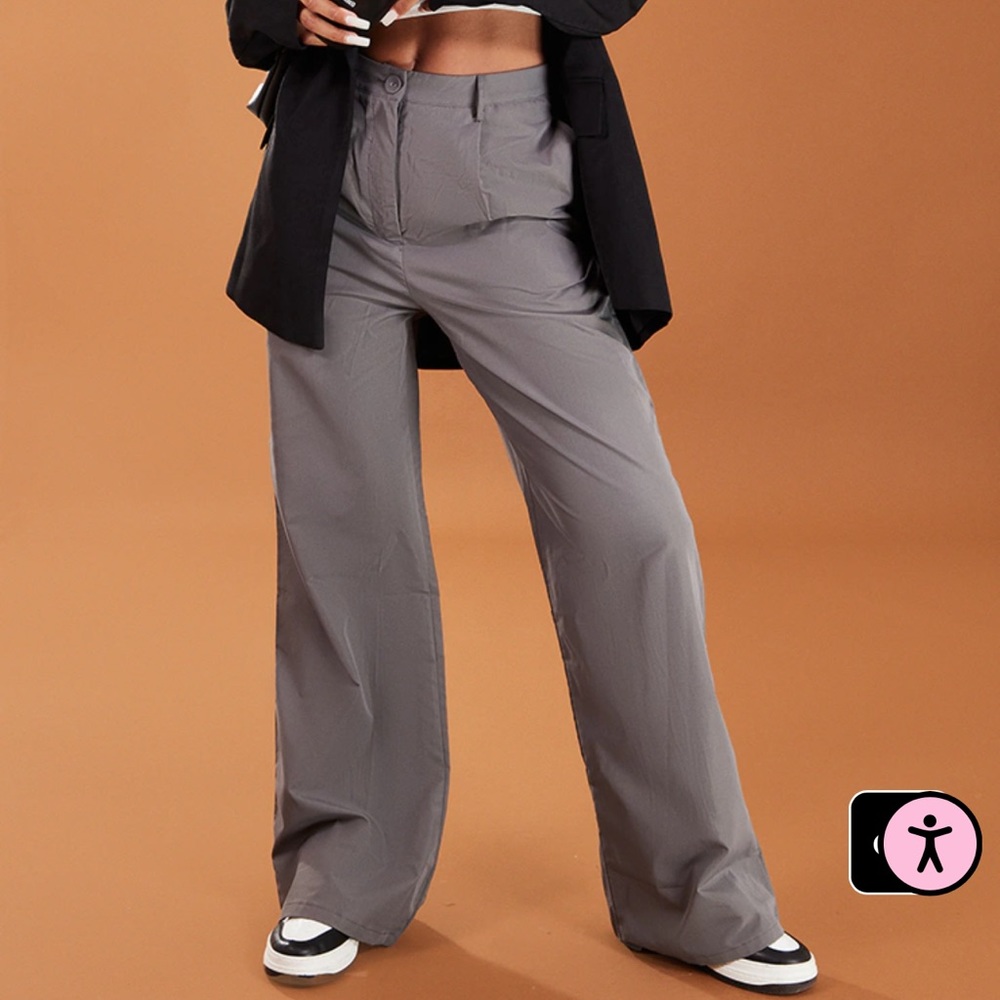 PrettyLittleThing Charcoal Peach Skin Straight Leg Pants SZ US 4